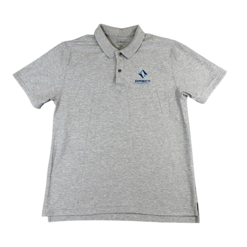 LL Bean Mens Gray Cotton Polo Shirt Large Regular Direct Federal Logo 243228